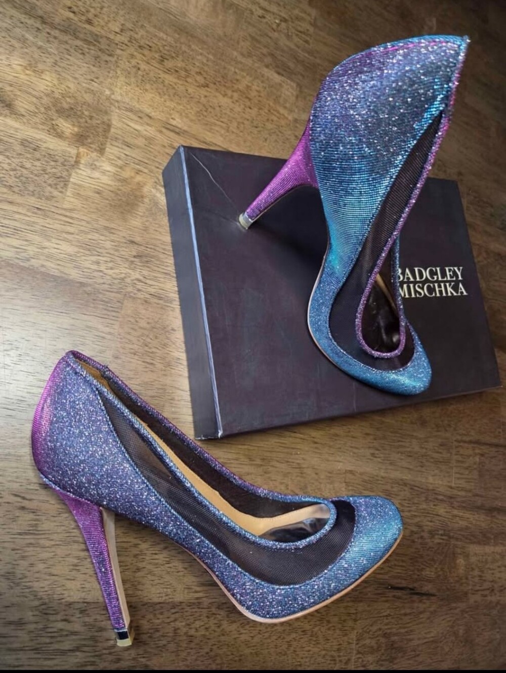 Badgley Mischka Iridescent Glitter Heels - Blue Purple